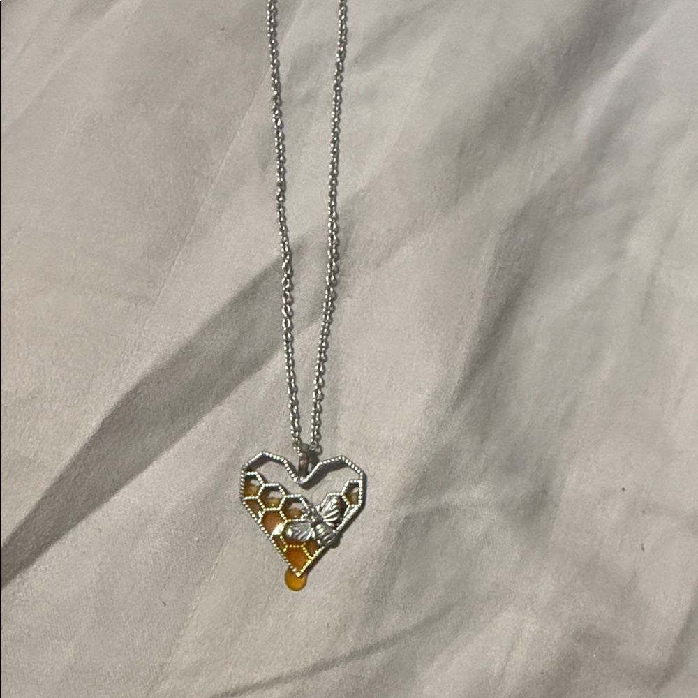 Silver and Gold  Heart/ Honeycomb Bee Pendant Necklace